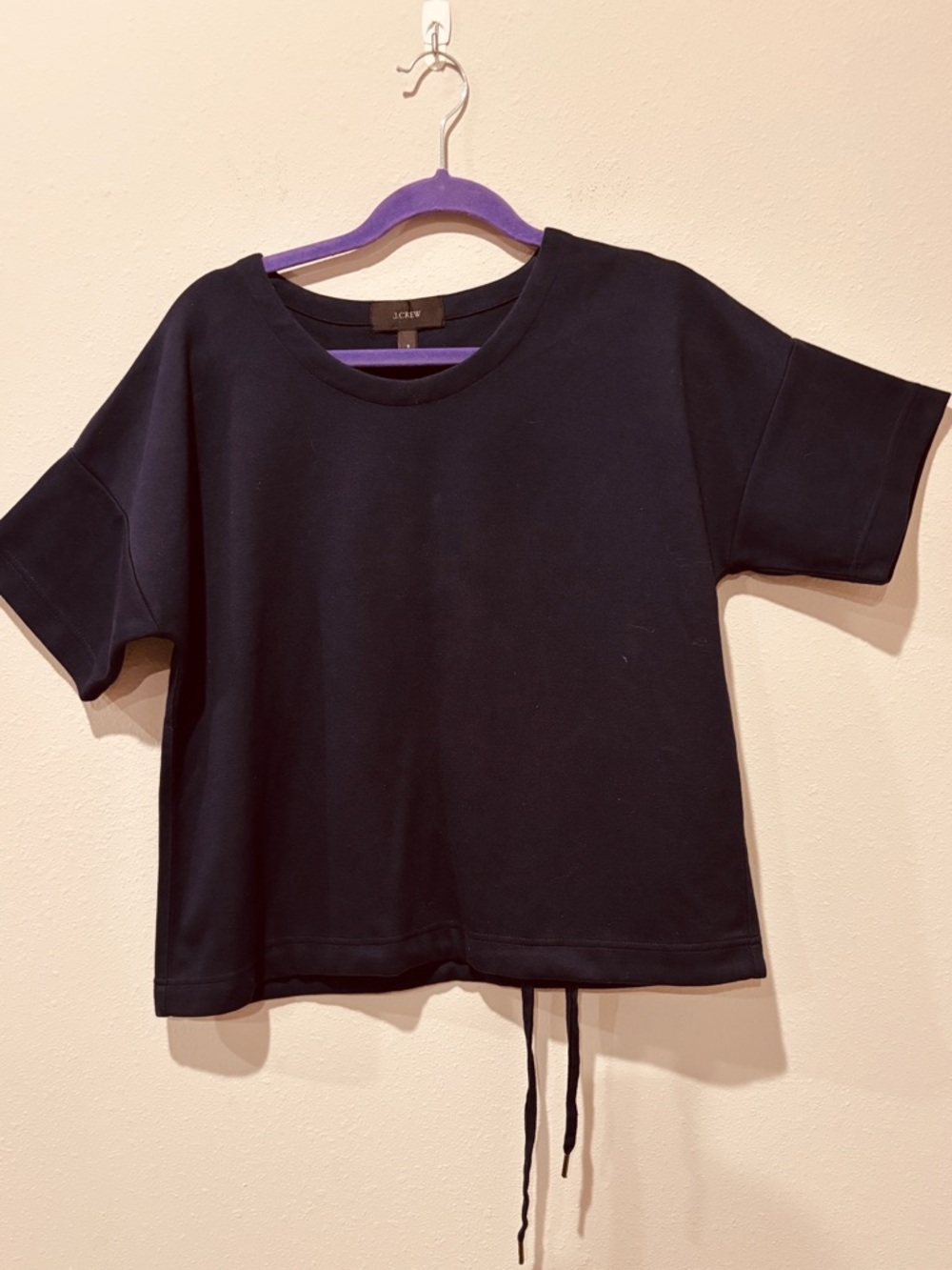 J. Crew Navy Short-Sleeve Drawstring Boxy Tee Size Small Cotton Blend Casual
